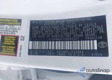 2025 Toyota Camry Se z USA, uszkodzony, nr VIN 4T1DAACK2SU092527